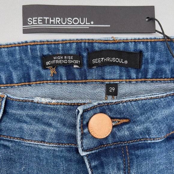 NEW SEE THRU SOUL Distressed High Rise Boyfriend Cut-off Short Size 29 33W 0029 - Picture 3 of 8